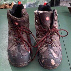 Swiss Cross Brown Hiking Boots with Red Accents